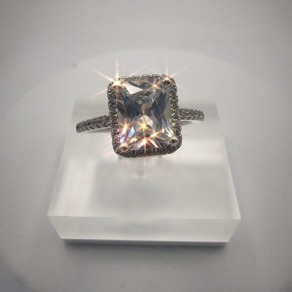 Radiant Cut Cubic Zirconia Halo Engagement Ring - Picture 4 of 9